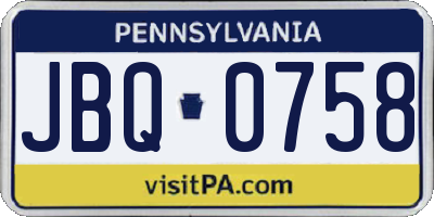 PA license plate JBQ0758