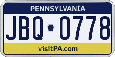 PA license plate JBQ0778