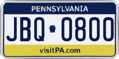 PA license plate JBQ0800