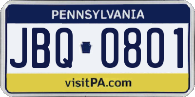 PA license plate JBQ0801