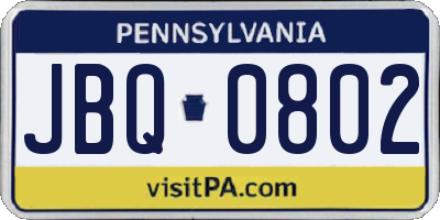 PA license plate JBQ0802