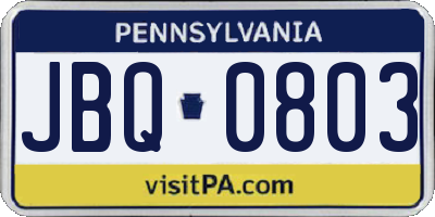 PA license plate JBQ0803