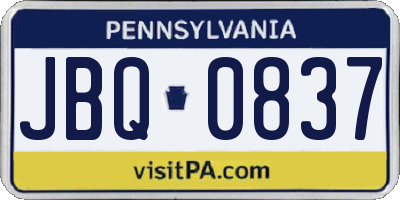 PA license plate JBQ0837