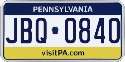 PA license plate JBQ0840