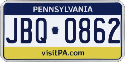 PA license plate JBQ0862