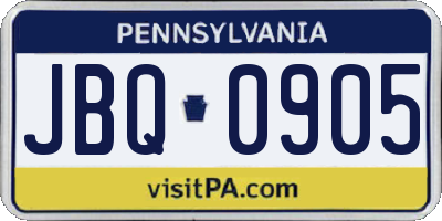 PA license plate JBQ0905