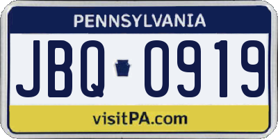 PA license plate JBQ0919