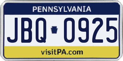 PA license plate JBQ0925