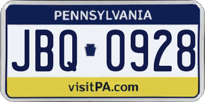PA license plate JBQ0928