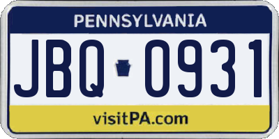 PA license plate JBQ0931