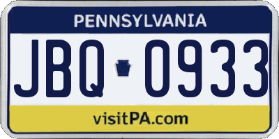 PA license plate JBQ0933
