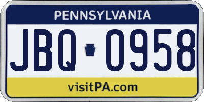 PA license plate JBQ0958