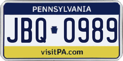 PA license plate JBQ0989