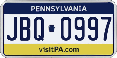 PA license plate JBQ0997