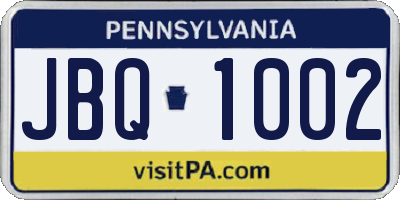 PA license plate JBQ1002