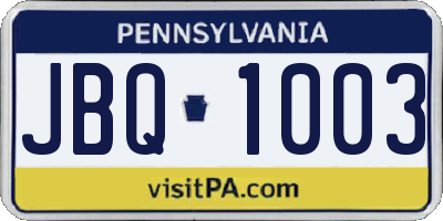 PA license plate JBQ1003