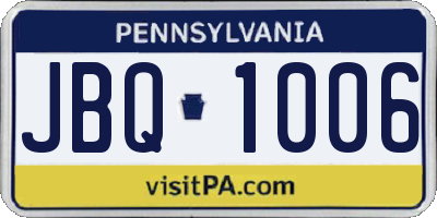 PA license plate JBQ1006