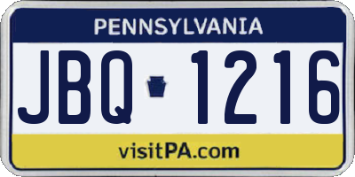 PA license plate JBQ1216