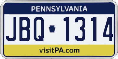 PA license plate JBQ1314