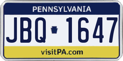 PA license plate JBQ1647