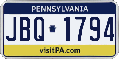 PA license plate JBQ1794