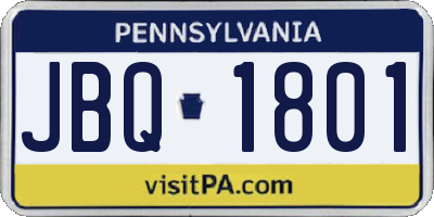 PA license plate JBQ1801