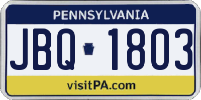 PA license plate JBQ1803