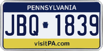 PA license plate JBQ1839