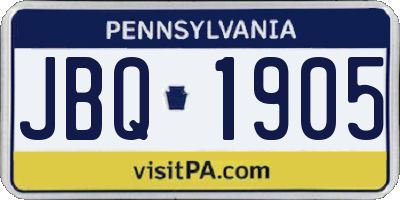 PA license plate JBQ1905