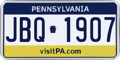 PA license plate JBQ1907