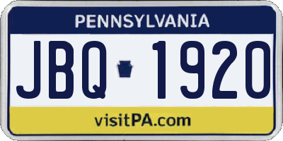 PA license plate JBQ1920