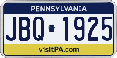 PA license plate JBQ1925