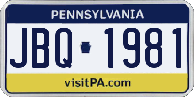 PA license plate JBQ1981
