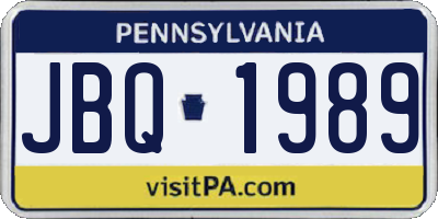 PA license plate JBQ1989