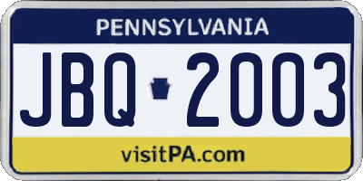 PA license plate JBQ2003