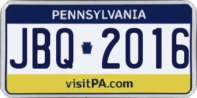 PA license plate JBQ2016