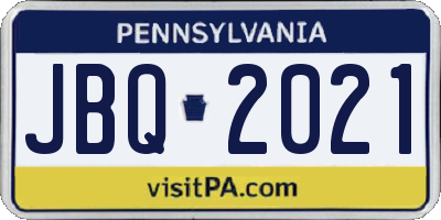 PA license plate JBQ2021