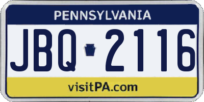 PA license plate JBQ2116
