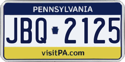 PA license plate JBQ2125
