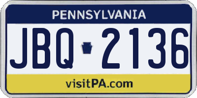 PA license plate JBQ2136