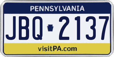 PA license plate JBQ2137