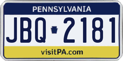 PA license plate JBQ2181