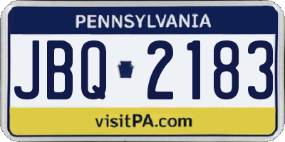 PA license plate JBQ2183