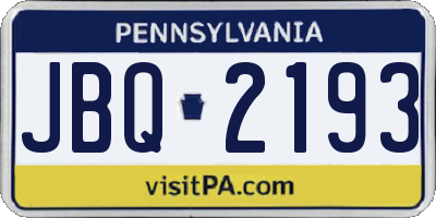 PA license plate JBQ2193