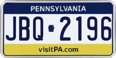 PA license plate JBQ2196