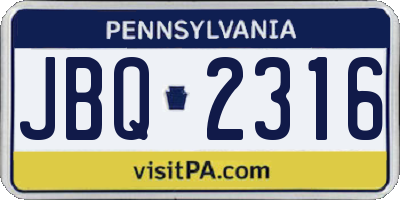 PA license plate JBQ2316