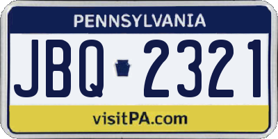 PA license plate JBQ2321