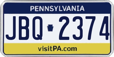 PA license plate JBQ2374