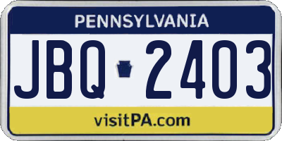 PA license plate JBQ2403