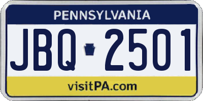 PA license plate JBQ2501